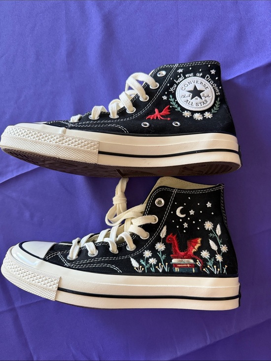 Converse Shoes - Custom Dragon Embroidered Chuck 70 Canvas Unisex Hightop Sneakers W8 M6